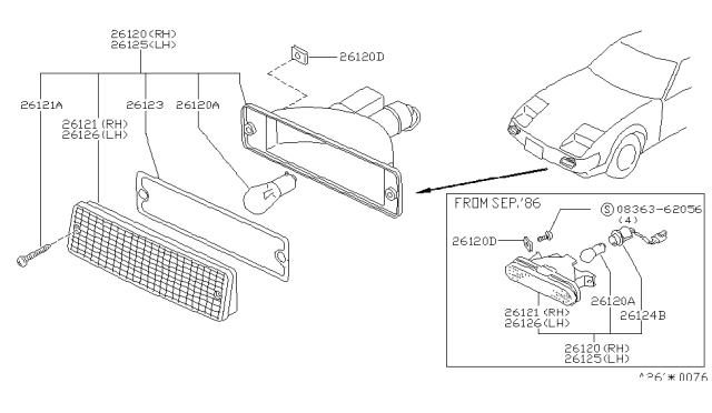 1986 Nissan 300ZX Front Combination Lamp Socket Assembly Diagram for 26242-21P00