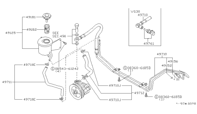 1988 Nissan 300ZX Hose ASY Pump Diagram for 49710-01P00