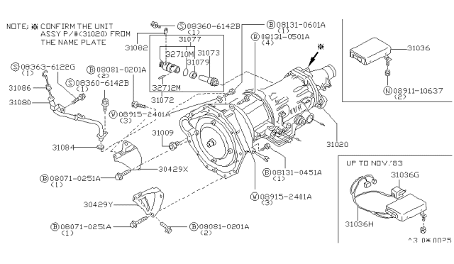 1984 Nissan 300ZX Automatic Transmission Diagram for 31020-X8006