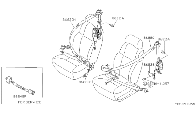 1986 Nissan 300ZX Belt Set Front Seat Right 3 Point Brown Diagram for 86840-21P61