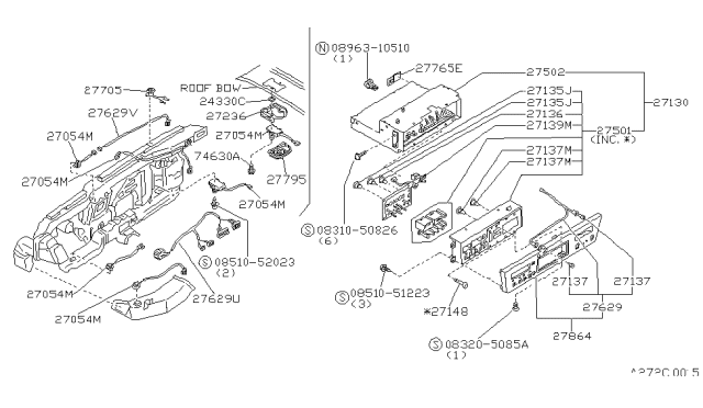 1989 Nissan 300ZX Knob DEFROSTER Diagram for 27566-01P05