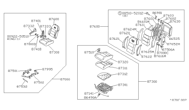 1987 Nissan 300ZX Board-Seat Back RH Diagram for 87630-25P65