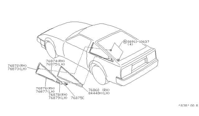 1988 Nissan 300ZX MOULDING Side Window Lower RH Diagram for 83816-21P00