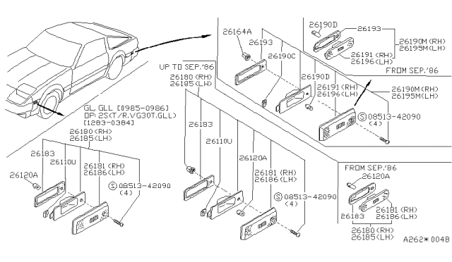 1987 Nissan 300ZX Packing Side Marker Lamp Diagram for 26183-21P00