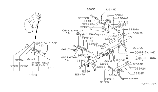 1988 Nissan 300ZX Fork Shift 1&2 Diagram for 32805-01G04