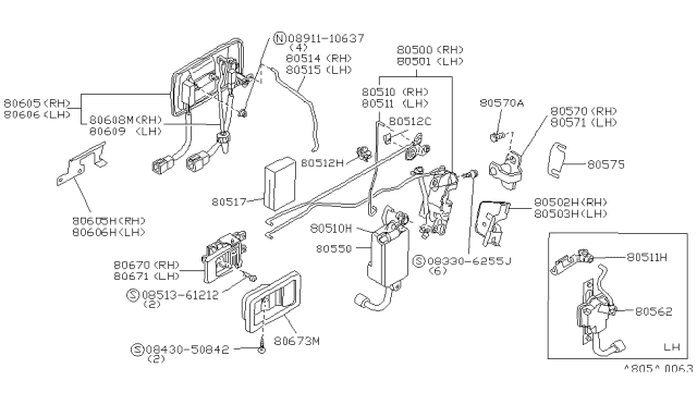 1985 Nissan 300ZX Front Door Lock & Handle Diagram 1