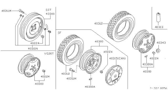 1986 Nissan 300ZX Road Wheel & Tire Diagram 1