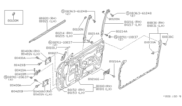 1985 Nissan 300ZX Door Front LH Diagram for 80101-04P00