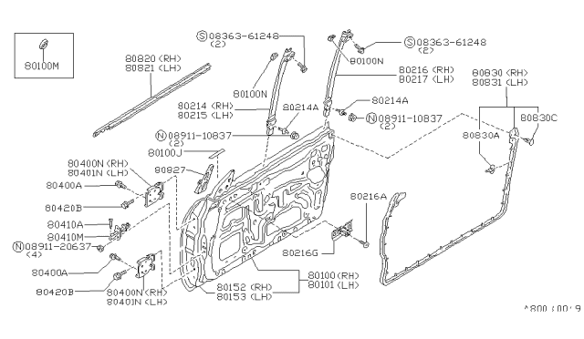 1989 Nissan 300ZX Front Door Panel & Fitting Diagram 2