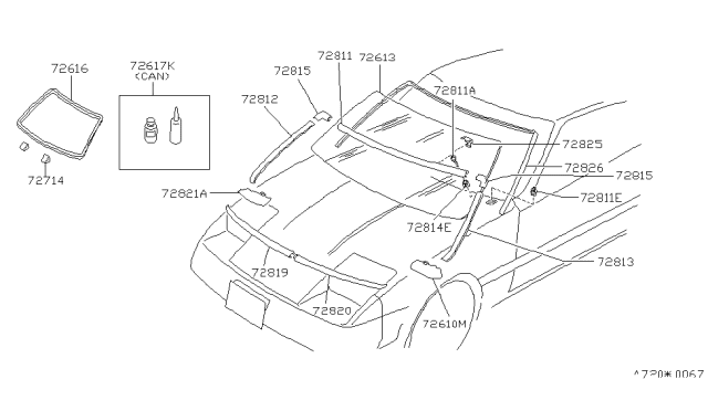 1988 Nissan 300ZX Windshield Glass Diagram for 72712-22P00