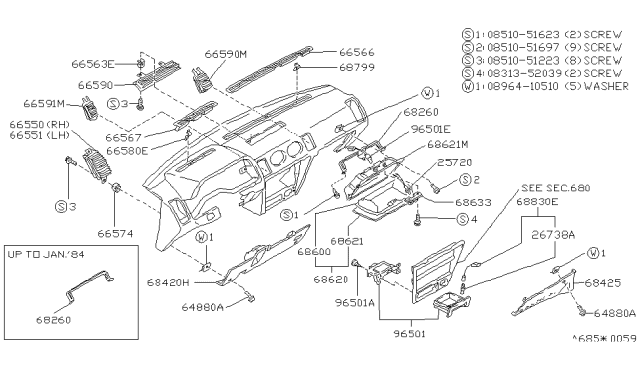 1985 Nissan 300ZX Glove Box Diagram for 68505-16P00