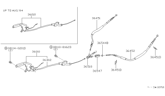 1986 Nissan 300ZX Cable-Brake Rear LH Diagram for 36531-02P02