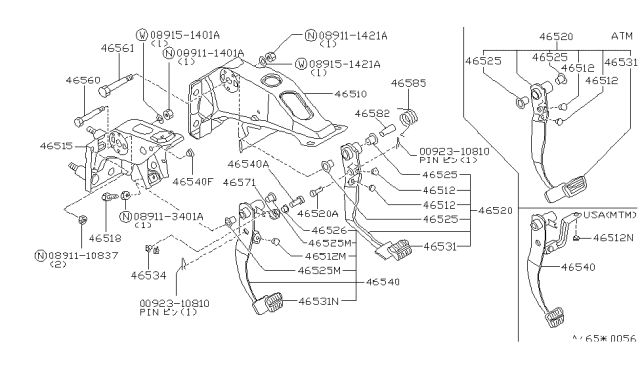 1988 Nissan 300ZX Bracket Assy-Clutch Pedal Diagram for 46550-21P00