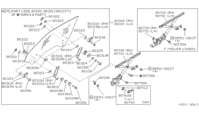 1986 Nissan 300ZX Slider-Door Window Diagram for 80325-01P10