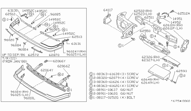 1986 Nissan 300ZX Cover Head Lamp Diagram for 62633-01P00