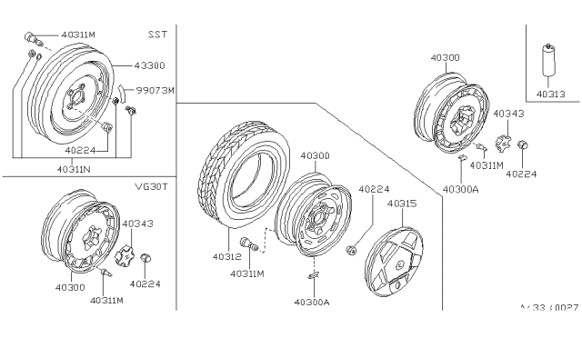 1986 Nissan 300ZX Road Wheel Aluminium 16 Inch Diagram for 40300-19P27