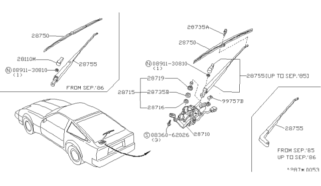 1986 Nissan 300ZX Rear Windshield Wiper Blade Assembly Diagram for 28790-01P00