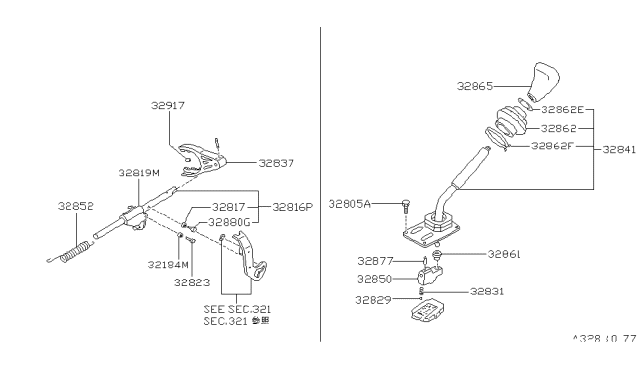 1984 Nissan 300ZX Knob Cont Lever Diagram for 32865-03P00