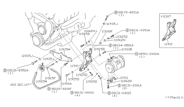 1986 Nissan 300ZX Compressor Mounting & Fitting Diagram