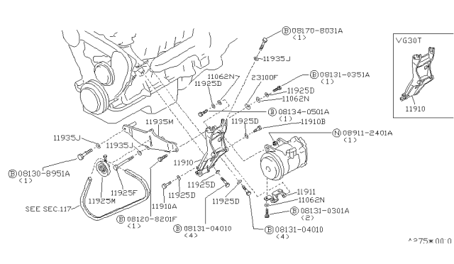 1988 Nissan 300ZX Bracket-Compressor Diagram for 11910-17V00