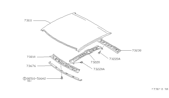 1989 Nissan 300ZX Rail Rear Roof Diagram for 73230-01P00