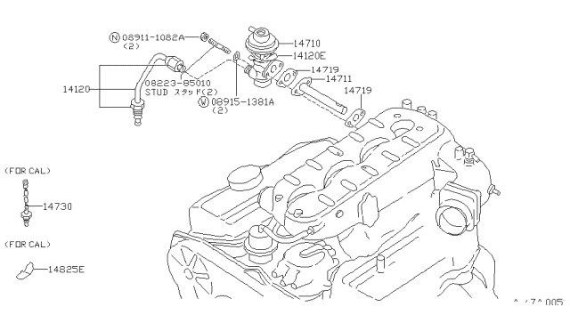 1985 Nissan 300ZX Exhaust Gas Recircuration Valve Diagram for 14710-01P10