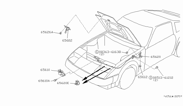 1989 Nissan 300ZX Cable Hood Lock-Blue Diagram for 65620-01P03