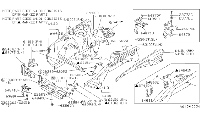 1987 Nissan 300ZX HOODLEDGE RH Diagram for 64100-02P51