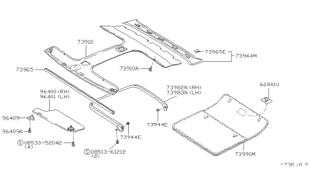 1984 Nissan 300ZX Left Sun Visor Assembly Diagram for 96401-16P00