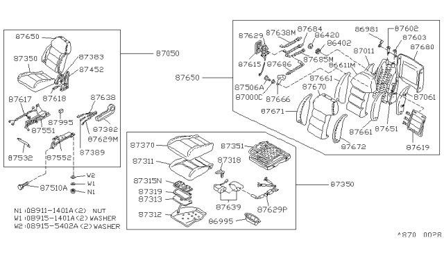 1986 Nissan 300ZX Spring-HEADREST RH Diagram for 87602-01P01