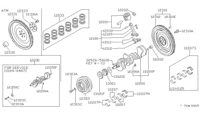 1984 Nissan 300ZX FLYWHEEL Assembly Diagram for 12310-V5250