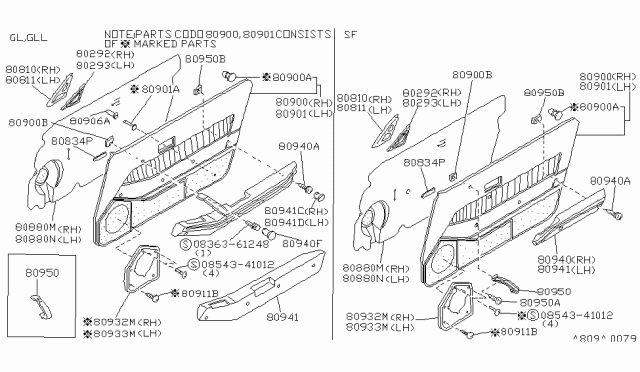1988 Nissan 300ZX Front Interior Door Armrest, Left Red Diagram for 80941-16P00