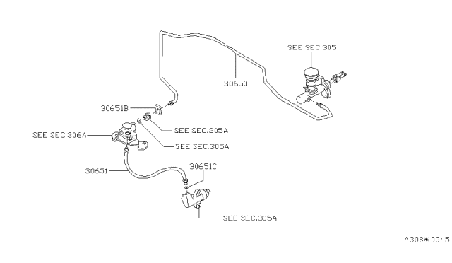 1986 Nissan 300ZX Hose ASY/CLUTCH Diagram for 30855-01P10