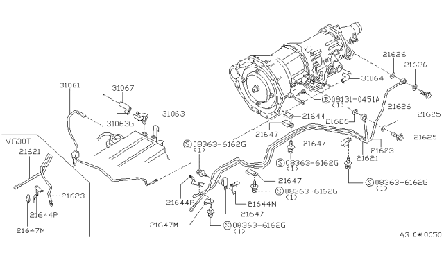 1987 Nissan 300ZX Tube-Oil Cooler Diagram for 21621-11P00