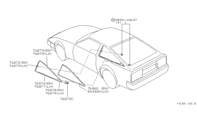 1988 Nissan 300ZX Side Window Fitting Diagram 2