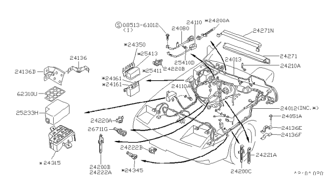 1988 Nissan 300ZX Box-RELAY/FUSE Diagram for 24135-01P00