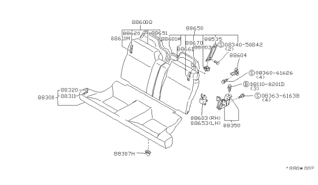 1988 Nissan 300ZX Back Rear Seat LH Brown Leather Diagram for 88650-21P06