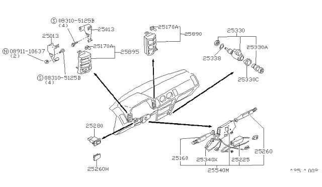 1986 Nissan 300ZX Switch Illumination Lamp Diagram for 25980-17P00