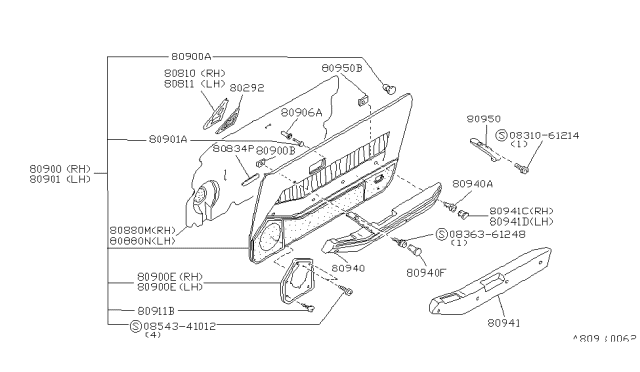 1984 Nissan 300ZX Front Door Trimming Diagram 2