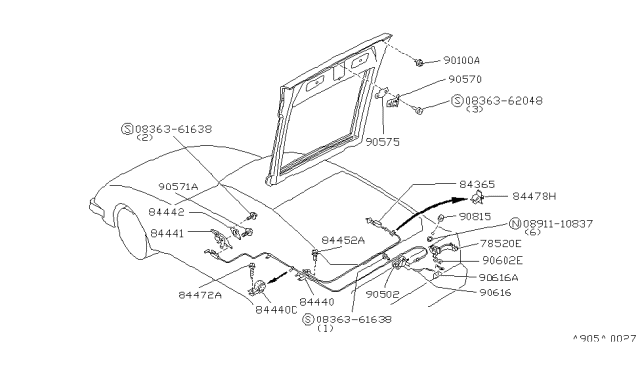 1989 Nissan 300ZX Holder-Rod Gas Filler Opener Diagram for 78824-21P00