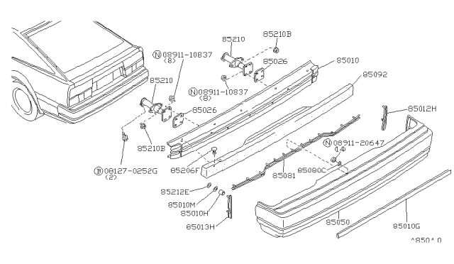 1986 Nissan 300ZX Rear Bumper Diagram 1