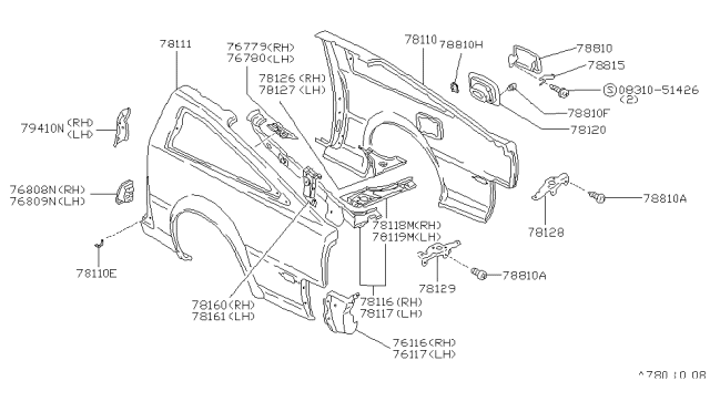 1989 Nissan 300ZX Patch Rear Fender Lf Diagram for 78193-04P00