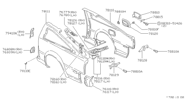 1989 Nissan 300ZX Rear Fender & Fitting Diagram 2