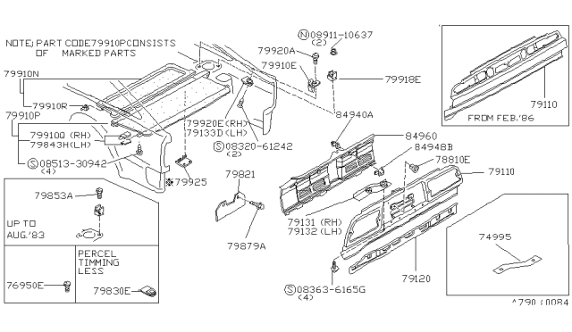 1987 Nissan 300ZX Shaft Parcel Shelf Rear Diagram for 84989-21P03