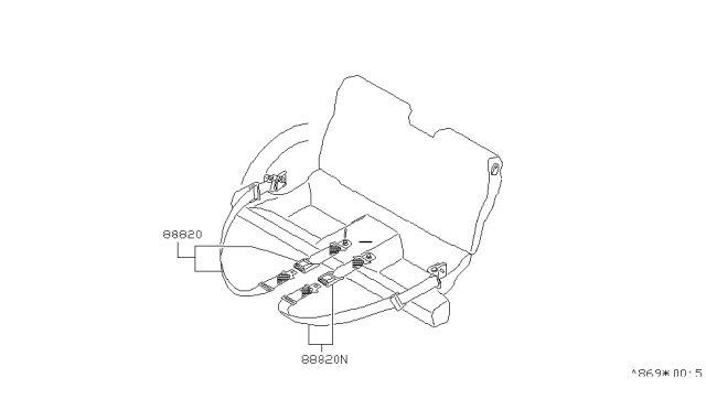 1987 Nissan 300ZX Rear Seat Belt Set, 2Point Diagram for 88821-04P13