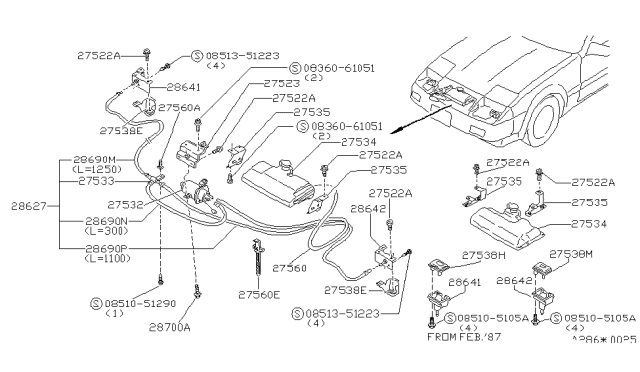 1987 Nissan 300ZX Nozzle Assembly-Headlamp Cleaner,Driver Side Diagram for 28645-01P00