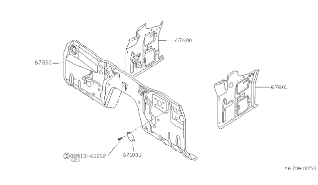 1987 Nissan 300ZX Dash Lower Diagram for 67310-01P50