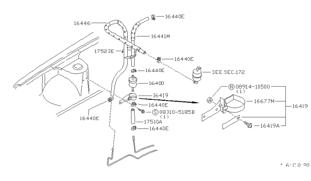 1989 Nissan 300ZX Hose Rubber Diagram for 16445-19P00