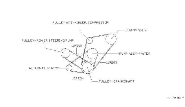 1989 Nissan 300ZX Fan & Alternator Belt Diagram for 11720-V5313