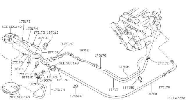 1984 Nissan 300ZX Clamp-Hose Diagram for 18750-01P00
